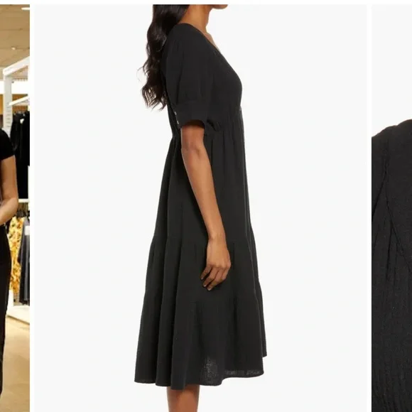 Madewell Lightspun Tiered Button Front Midi Dress - Picture 2 of 9